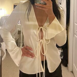 Zara Satin Tie Long Sleeve Top